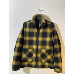 ASOS DESIGN Plus wool mix zip through jacket in yellow and blue check NEW XS